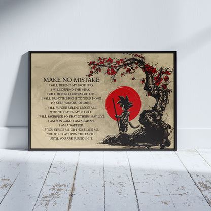 Goku Dragon Ball Canvas Wall Art - Make No Mistake - Motivational Quote Print - Ready to Hang Anime Decor for Boys Room, Man Cave - DR022