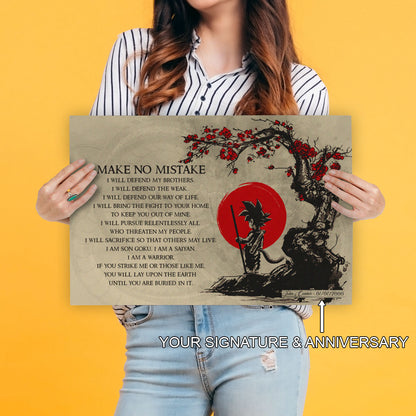 Goku Dragon Ball Canvas Wall Art - Make No Mistake - Motivational Quote Print - Ready to Hang Anime Decor for Boys Room, Man Cave - DR022