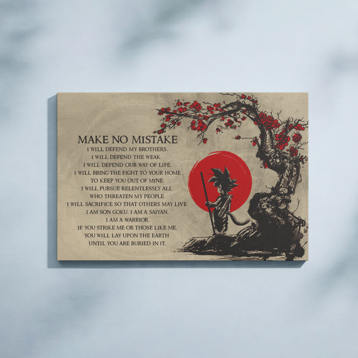 Goku Dragon Ball Canvas Wall Art - Make No Mistake - Motivational Quote Print - Ready to Hang Anime Decor for Boys Room, Man Cave - DR022