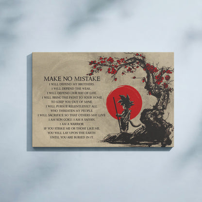 Goku Dragon Ball Canvas Wall Art - Make No Mistake - Motivational Quote Print - Ready to Hang Anime Decor for Boys Room, Man Cave - DR022
