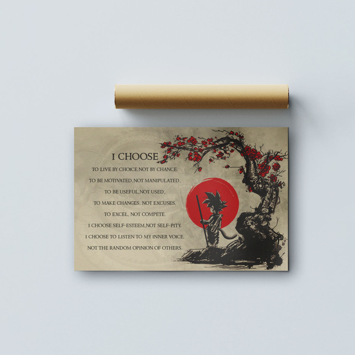 Goku Dragon Ball Z Canvas Wall Art - I Choose - Motivational Quote Print - Ready to Hang Anime Decor for Boys Room, Man Cave - DR024