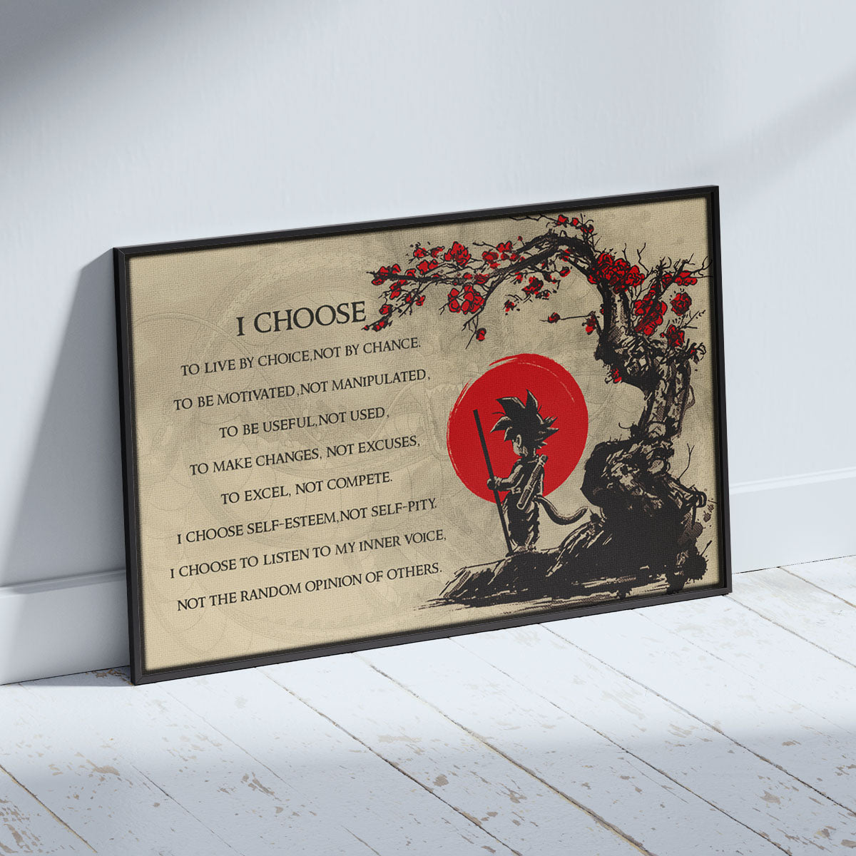 Goku Dragon Ball Z Canvas Wall Art - I Choose - Motivational Quote Print - Ready to Hang Anime Decor for Boys Room, Man Cave - DR024