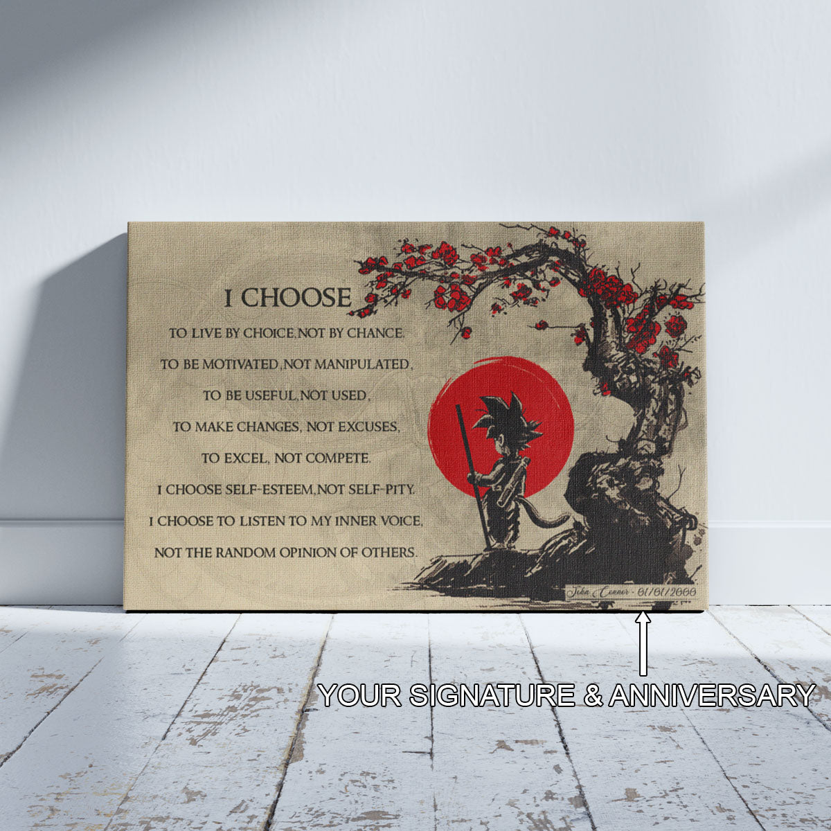 Goku Dragon Ball Z Canvas Wall Art - I Choose - Motivational Quote Print - Ready to Hang Anime Decor for Boys Room, Man Cave - DR024