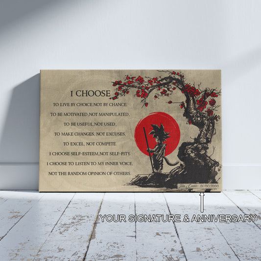 Goku Dragon Ball Z Canvas Wall Art - I Choose - Motivational Quote Print - Ready to Hang Anime Decor for Boys Room, Man Cave - DR024