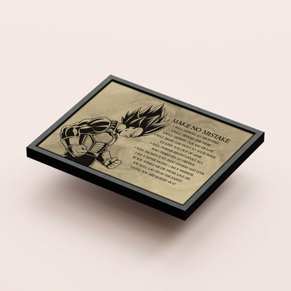 Dragon Ball Z Super Saiyan Vegeta Canvas Wall Art - Make No Mistake - Motivational Quote Print - Ready to Hang Anime Decor for Boys Room, Man Cave - DR026