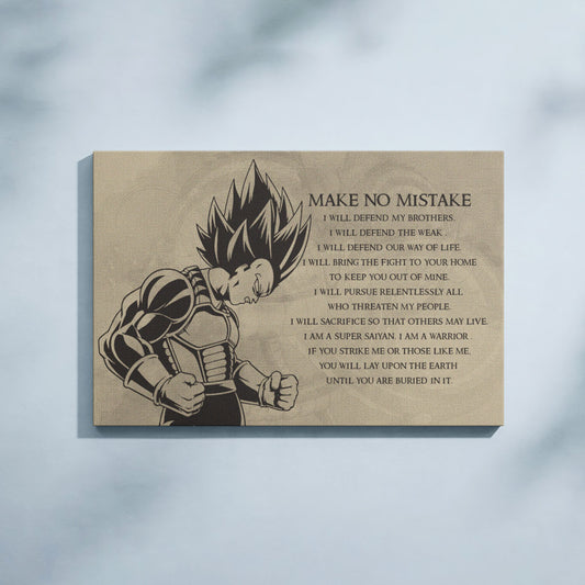 Dragon Ball Z Super Saiyan Vegeta Canvas Wall Art - Make No Mistake - Motivational Quote Print - Ready to Hang Anime Decor for Boys Room, Man Cave - DR026