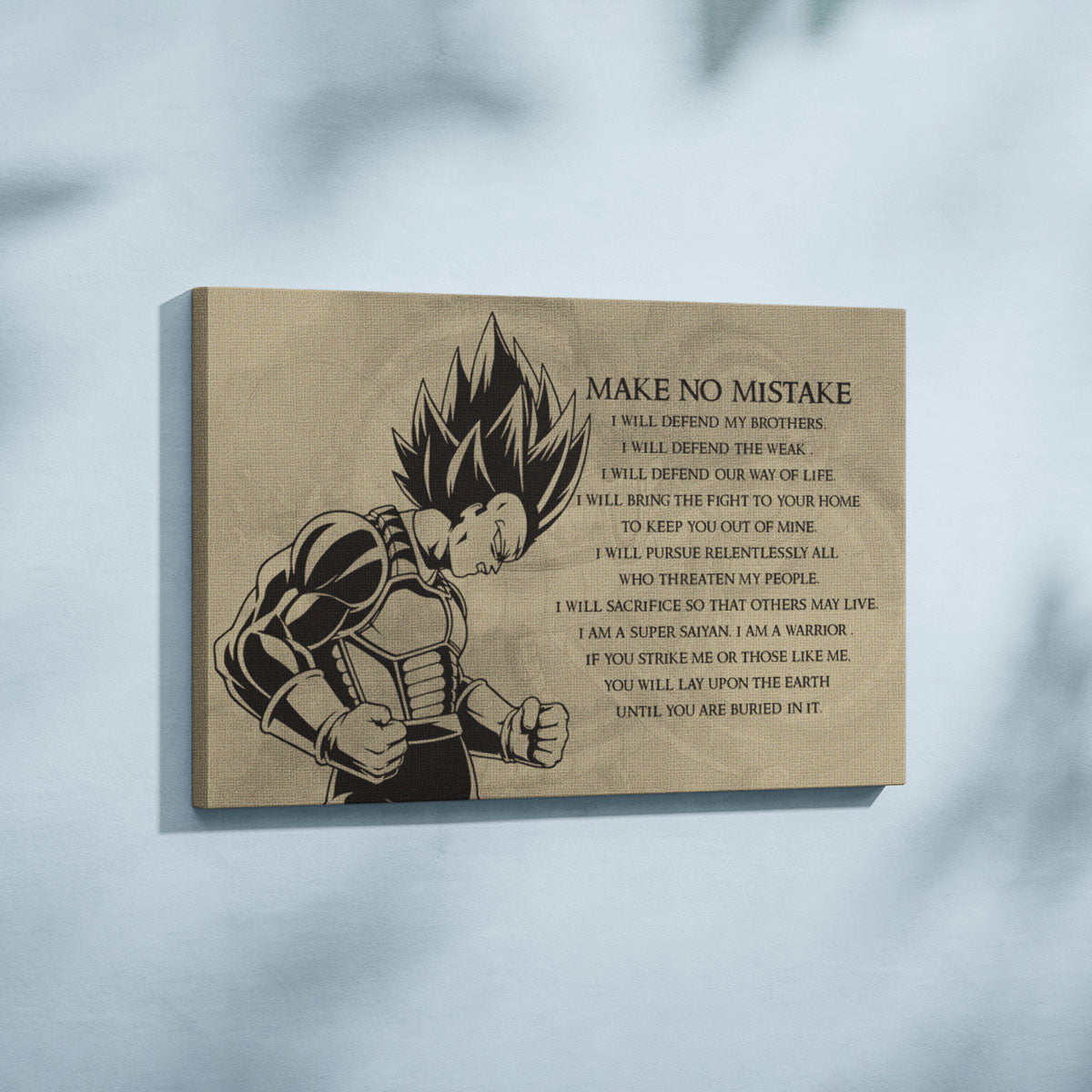 Dragon Ball Z Super Saiyan Vegeta Canvas Wall Art - Make No Mistake - Motivational Quote Print - Ready to Hang Anime Decor for Boys Room, Man Cave - DR026