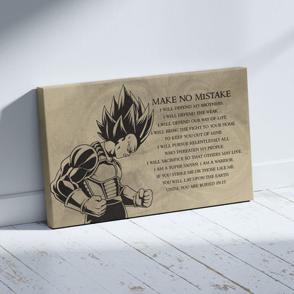 Dragon Ball Z Super Saiyan Vegeta Canvas Wall Art - Make No Mistake - Motivational Quote Print - Ready to Hang Anime Decor for Boys Room, Man Cave - DR026