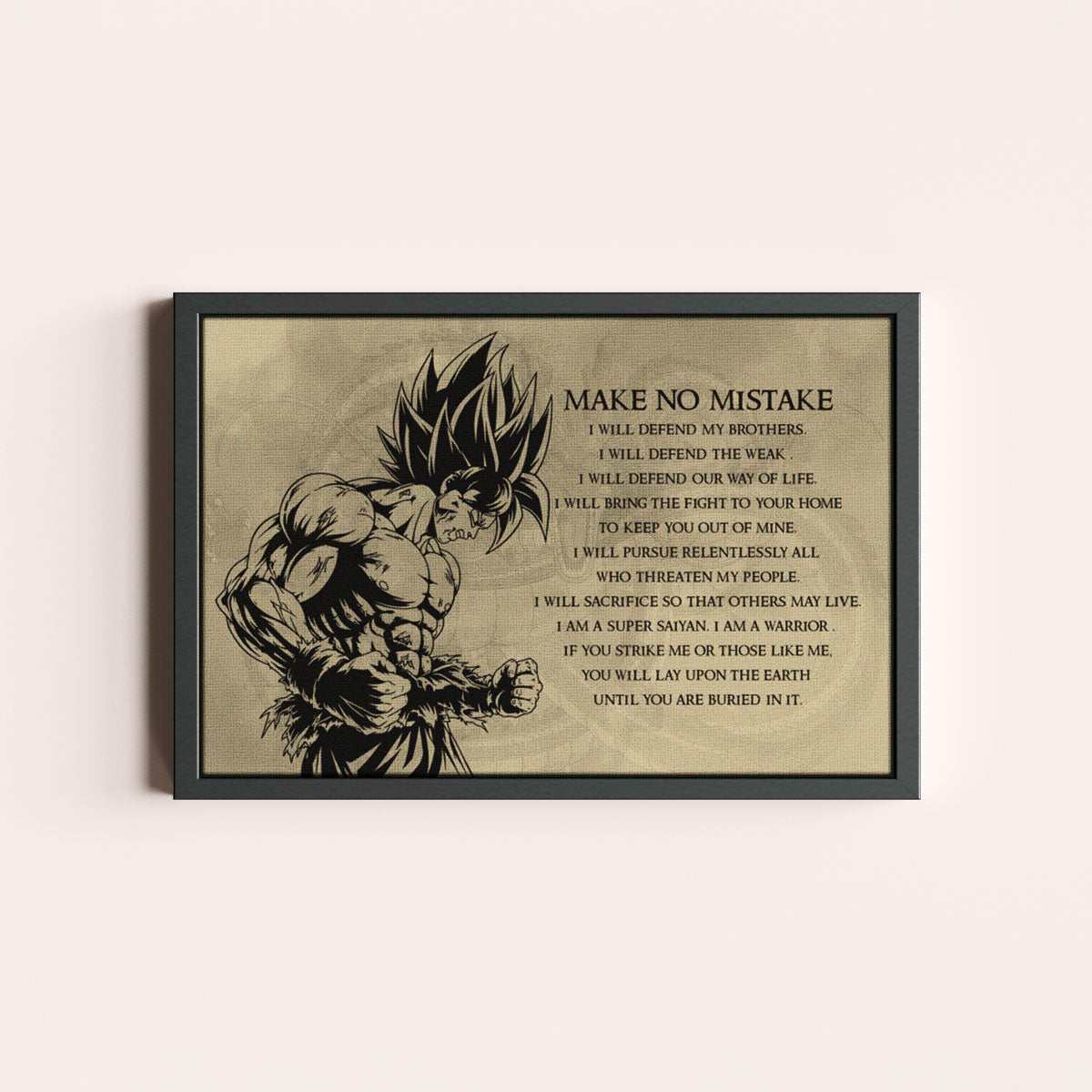 Dragon Ball Z Super Saiyan Goku Canvas Wall Art - Make No Mistake - Motivational Quote Print - Ready to Hang Office Living Room Decor - DR027