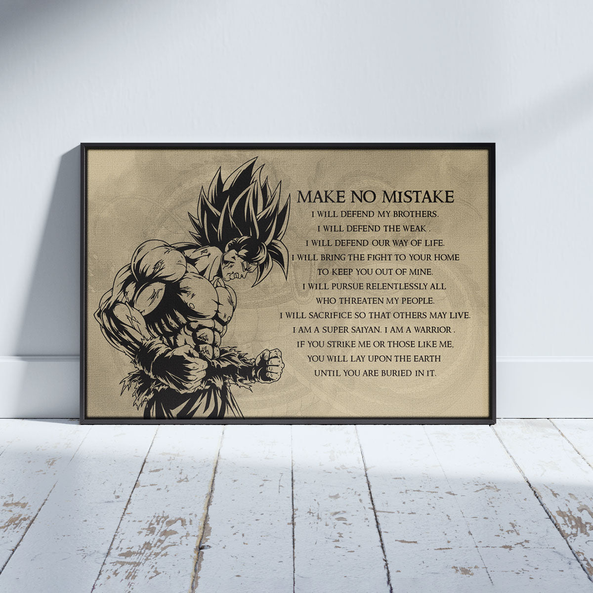 Dragon Ball Z Super Saiyan Goku Canvas Wall Art - Make No Mistake - Motivational Quote Print - Ready to Hang Office Living Room Decor - DR027