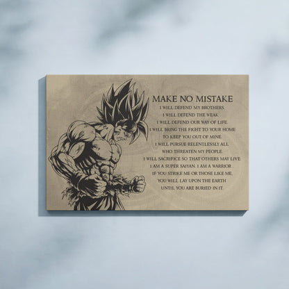 Dragon Ball Z Super Saiyan Goku Canvas Wall Art - Make No Mistake - Motivational Quote Print - Ready to Hang Office Living Room Decor - DR027