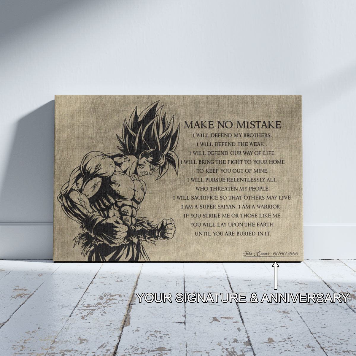Dragon Ball Z Super Saiyan Goku Canvas Wall Art - Make No Mistake - Motivational Quote Print - Ready to Hang Office Living Room Decor - DR027