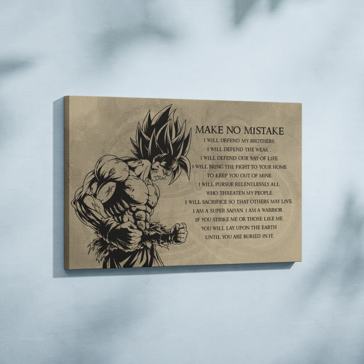 Dragon Ball Z Super Saiyan Goku Canvas Wall Art - Make No Mistake - Motivational Quote Print - Ready to Hang Office Living Room Decor - DR027