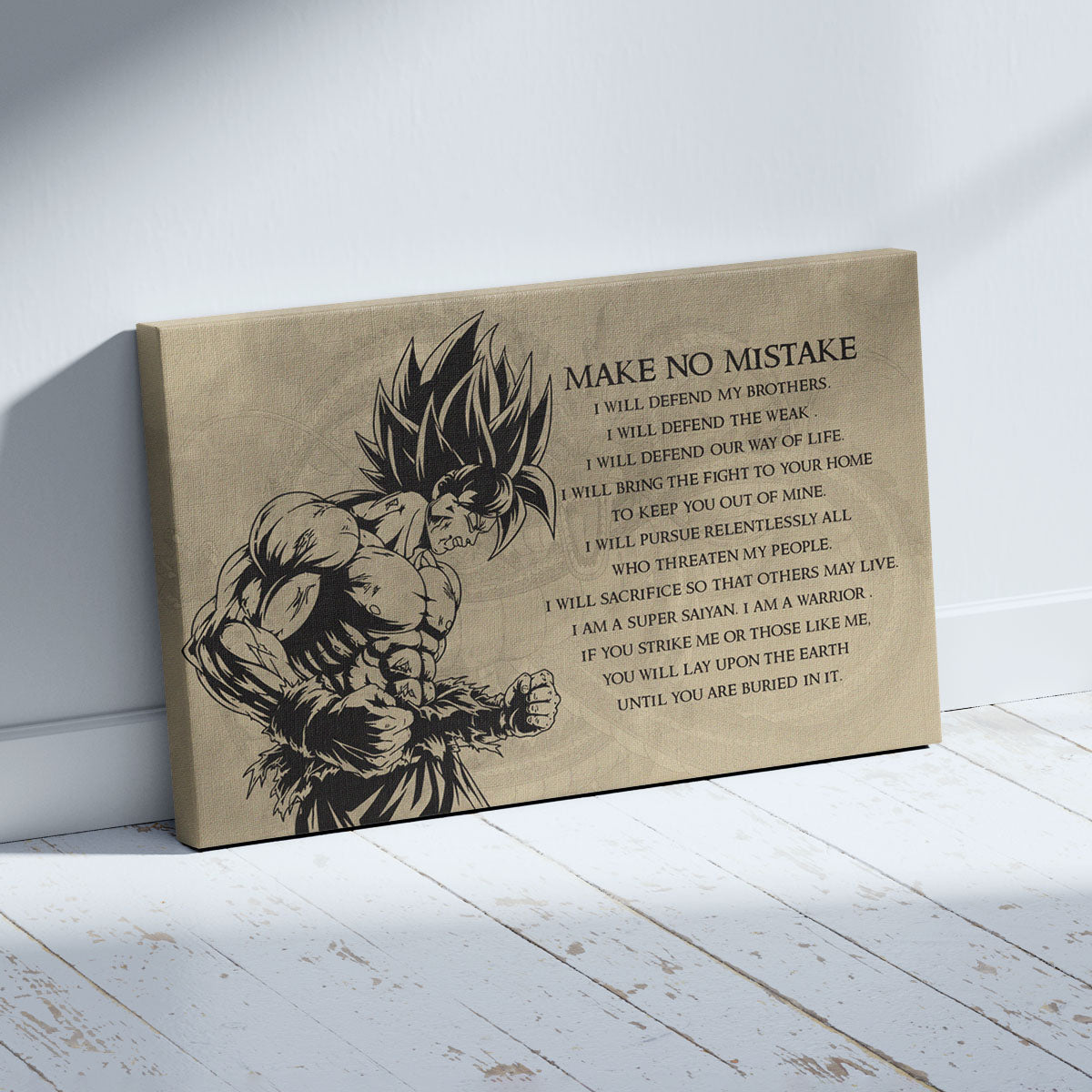 Dragon Ball Z Super Saiyan Goku Canvas Wall Art - Make No Mistake - Motivational Quote Print - Ready to Hang Office Living Room Decor - DR027