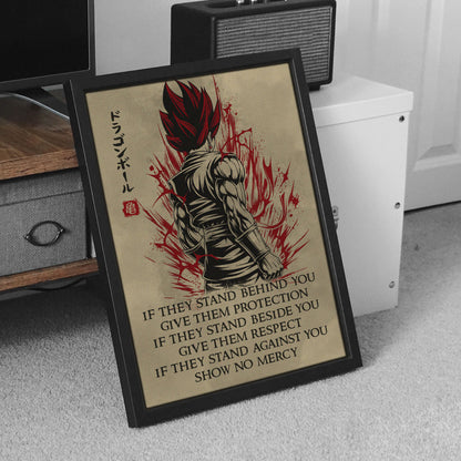 Vegito Super Saiyan God Dragon Ball Canvas Wall Art - Show No Mercy - Motivational Quote Print - Office Living Room Decor, Framed Ready to Hang - DR029
