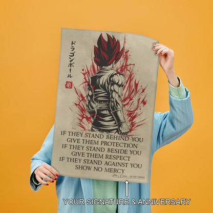 Vegito Super Saiyan God Dragon Ball Canvas Wall Art - Show No Mercy - Motivational Quote Print - Office Living Room Decor, Framed Ready to Hang - DR029