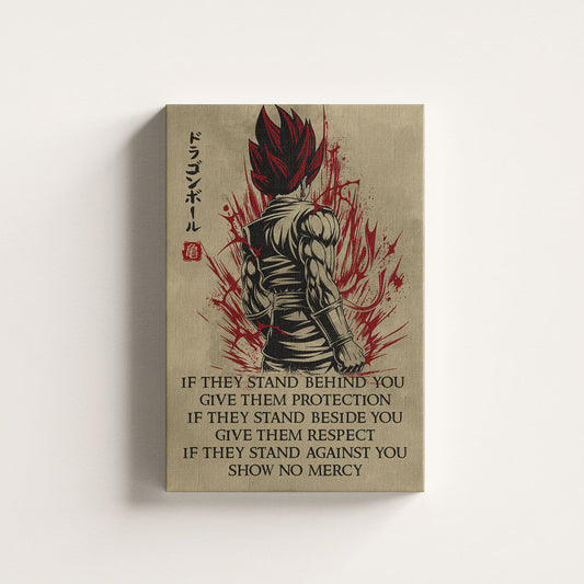 Vegito Super Saiyan God Dragon Ball Canvas Wall Art - Show No Mercy - Motivational Quote Print - Office Living Room Decor, Framed Ready to Hang - DR029