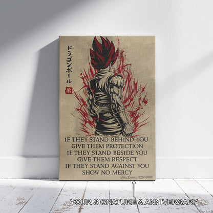 Vegito Super Saiyan God Dragon Ball Canvas Wall Art - Show No Mercy - Motivational Quote Print - Office Living Room Decor, Framed Ready to Hang - DR029
