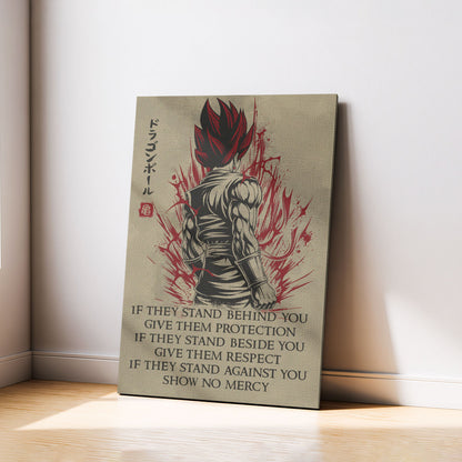 Vegito Super Saiyan God Dragon Ball Canvas Wall Art - Show No Mercy - Motivational Quote Print - Office Living Room Decor, Framed Ready to Hang - DR029