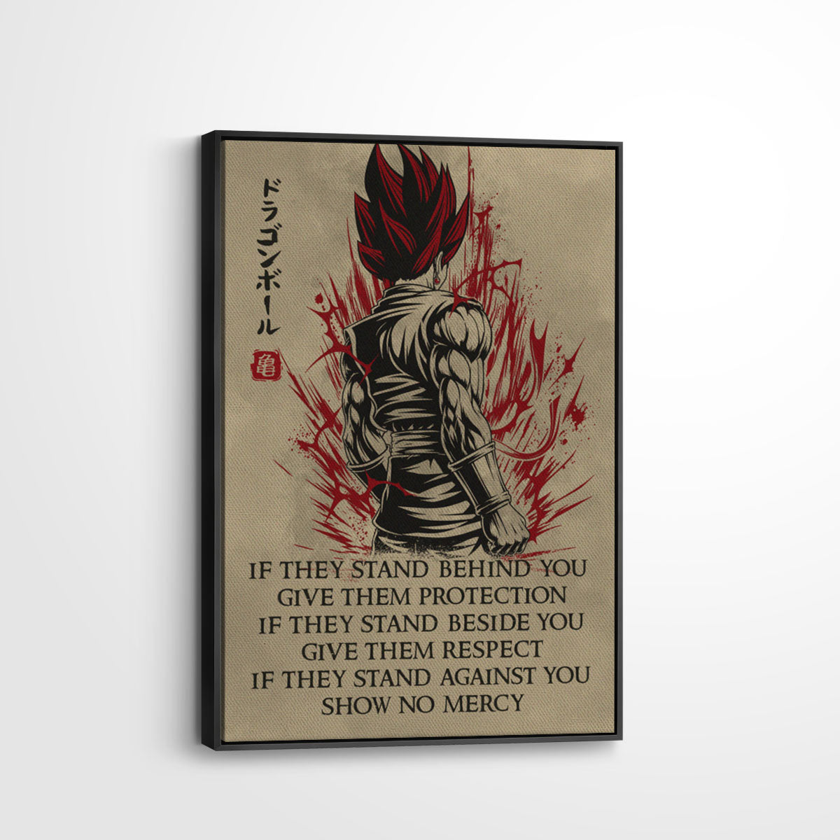 Vegito Super Saiyan God Dragon Ball Canvas Wall Art - Show No Mercy - Motivational Quote Print - Office Living Room Decor, Framed Ready to Hang - DR029