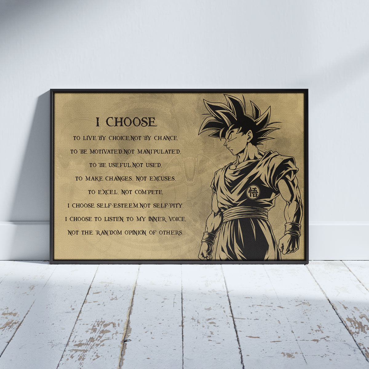 Dragon Ball Z Goku Canvas Wall Art -  DBZ Motivational Quote "I Choose" Print - Ready to Hang Home Office Decor - DR031