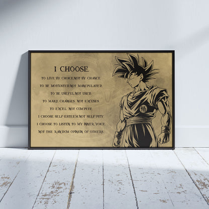 Dragon Ball Z Goku Canvas Wall Art -  DBZ Motivational Quote "I Choose" Print - Ready to Hang Home Office Decor - DR031