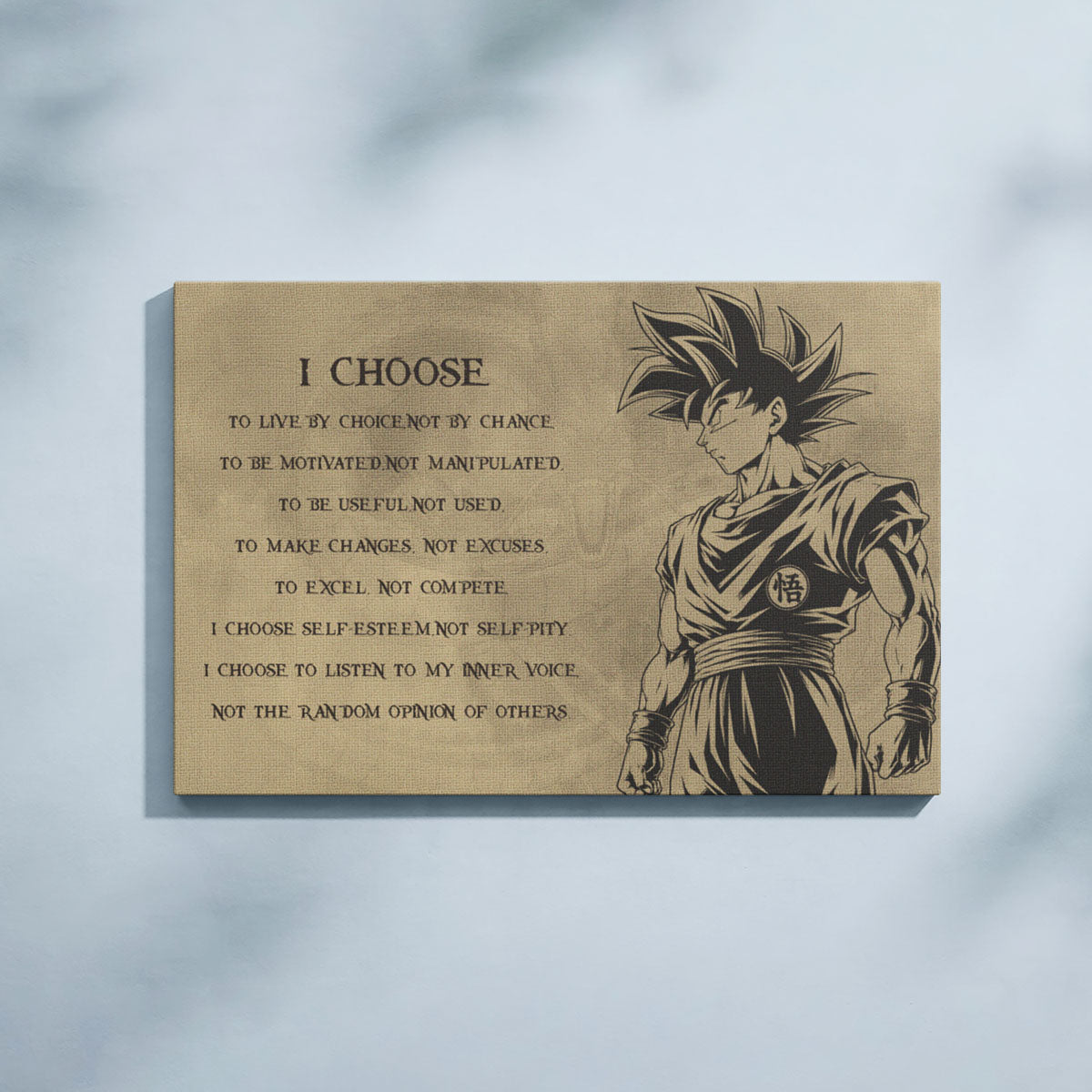 Dragon Ball Z Goku Canvas Wall Art -  DBZ Motivational Quote "I Choose" Print - Ready to Hang Home Office Decor - DR031