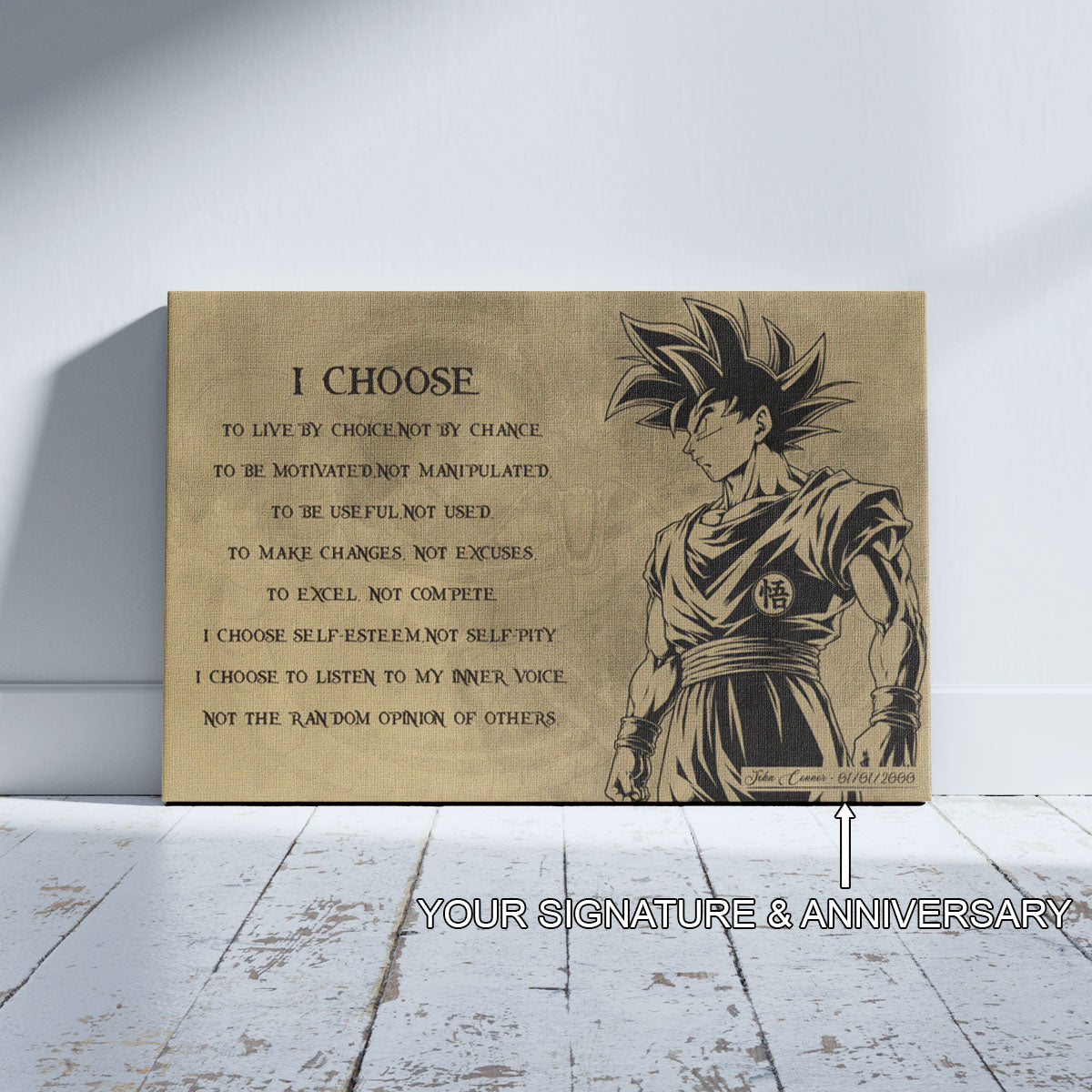 Dragon Ball Z Goku Canvas Wall Art -  DBZ Motivational Quote "I Choose" Print - Ready to Hang Home Office Decor - DR031