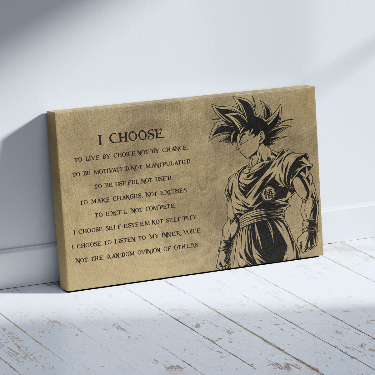 Dragon Ball Z Goku Canvas Wall Art -  DBZ Motivational Quote "I Choose" Print - Ready to Hang Home Office Decor - DR031