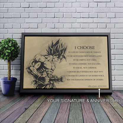 Dragon Ball Z Goku Super Saiyan Canvas Wall Art -  DBZ Motivational Quote "I Choose" Print - Ready to Hang Home Office Decor - DR033