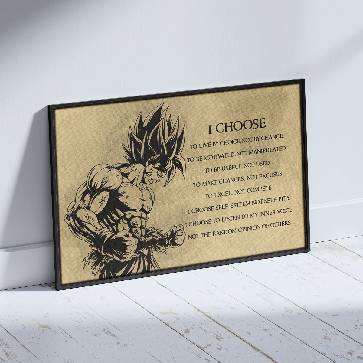 Dragon Ball Z Goku Super Saiyan Canvas Wall Art -  DBZ Motivational Quote "I Choose" Print - Ready to Hang Home Office Decor - DR033