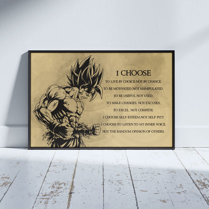 Dragon Ball Z Goku Super Saiyan Canvas Wall Art -  DBZ Motivational Quote "I Choose" Print - Ready to Hang Home Office Decor - DR033