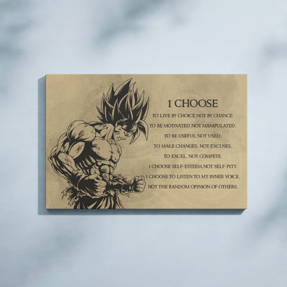 Dragon Ball Z Goku Super Saiyan Canvas Wall Art -  DBZ Motivational Quote "I Choose" Print - Ready to Hang Home Office Decor - DR033