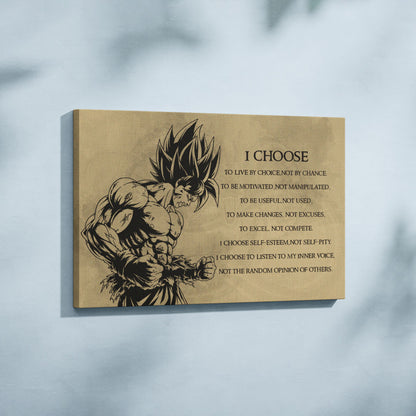 Dragon Ball Z Goku Super Saiyan Canvas Wall Art -  DBZ Motivational Quote "I Choose" Print - Ready to Hang Home Office Decor - DR033