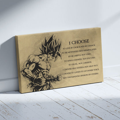 Dragon Ball Z Goku Super Saiyan Canvas Wall Art -  DBZ Motivational Quote "I Choose" Print - Ready to Hang Home Office Decor - DR033