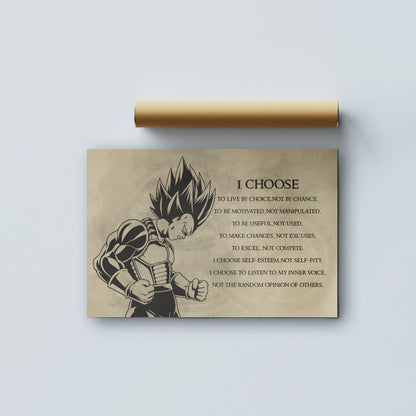 Dragon Ball Z Super Saiyan Vegeta Canvas Wall Art - I Choose - DBZ Motivational Quote Print - Ready to Hang Anime Decor for Boys Room, Man Cave - DR034