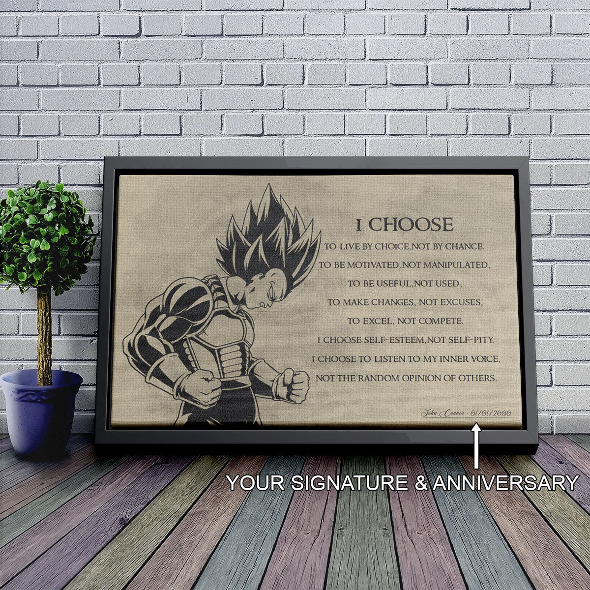 Dragon Ball Z Super Saiyan Vegeta Canvas Wall Art - I Choose - DBZ Motivational Quote Print - Ready to Hang Anime Decor for Boys Room, Man Cave - DR034