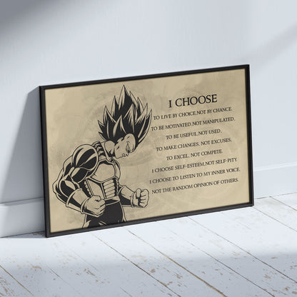 Dragon Ball Z Super Saiyan Vegeta Canvas Wall Art - I Choose - DBZ Motivational Quote Print - Ready to Hang Anime Decor for Boys Room, Man Cave - DR034