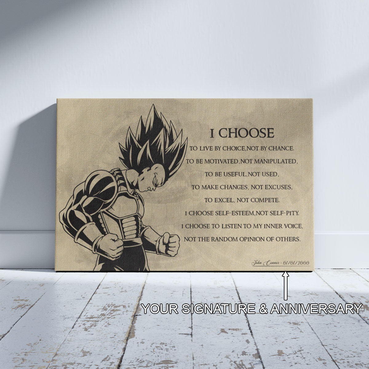 Dragon Ball Z Super Saiyan Vegeta Canvas Wall Art - I Choose - DBZ Motivational Quote Print - Ready to Hang Anime Decor for Boys Room, Man Cave - DR034
