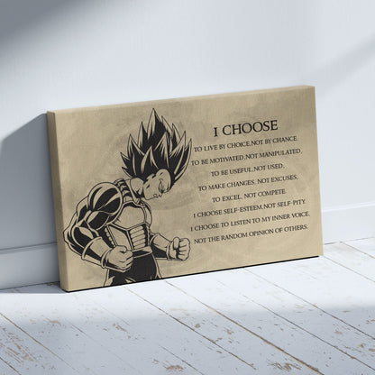 Dragon Ball Z Super Saiyan Vegeta Canvas Wall Art - I Choose - DBZ Motivational Quote Print - Ready to Hang Anime Decor for Boys Room, Man Cave - DR034