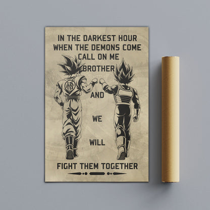 Dragon Ball Super Saiyan Blue Goku & Ultra Ego Vegeta Canvas Wall Art - Motivational Quote “Brother” - Ready to Hang Home Office Decor - DR040