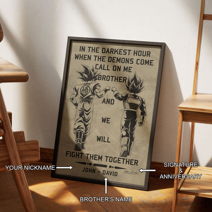 Dragon Ball Super Saiyan Blue Goku & Ultra Ego Vegeta Canvas Wall Art - Motivational Quote “Brother” - Ready to Hang Home Office Decor - DR040