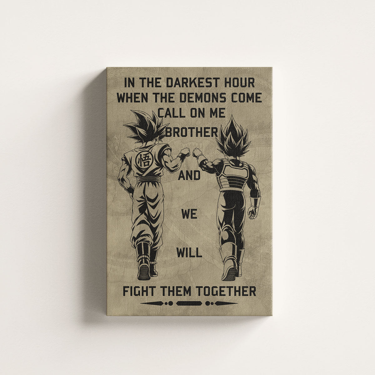 Dragon Ball Super Saiyan Blue Goku & Ultra Ego Vegeta Canvas Wall Art - Motivational Quote “Brother” - Ready to Hang Home Office Decor - DR040