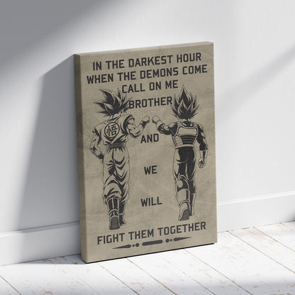 Dragon Ball Super Saiyan Blue Goku & Ultra Ego Vegeta Canvas Wall Art - Motivational Quote “Brother” - Ready to Hang Home Office Decor - DR040