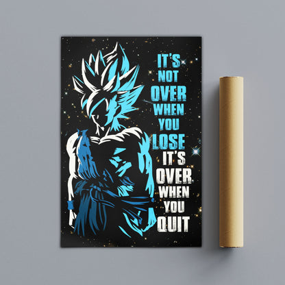 Goku Dragon Ball Super Motivational Canvas Wall Art - Super Saiyan Blue -  It's Not Over When You Lose - Gamer Boy Room Decor Gift - DR048