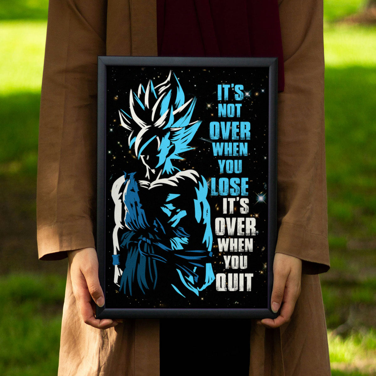 Goku Dragon Ball Super Motivational Canvas Wall Art - Super Saiyan Blue -  It's Not Over When You Lose - Gamer Boy Room Decor Gift - DR048