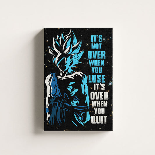 Goku Dragon Ball Super Motivational Canvas Wall Art - Super Saiyan Blue -  It's Not Over When You Lose - Gamer Boy Room Decor Gift - DR048