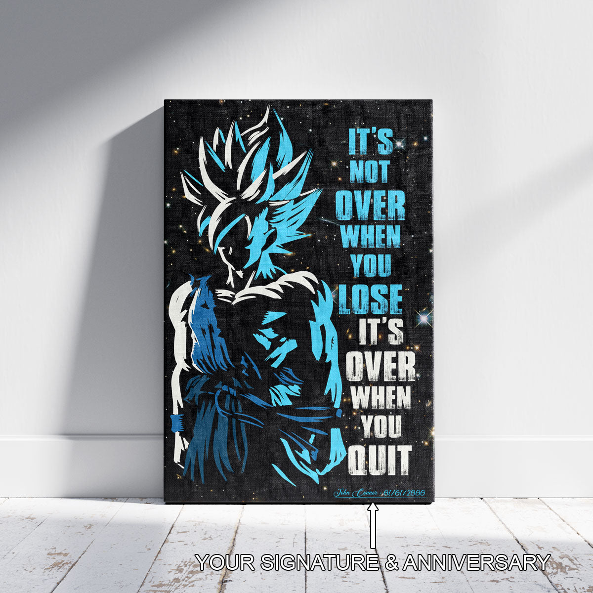 Goku Dragon Ball Super Motivational Canvas Wall Art - Super Saiyan Blue -  It's Not Over When You Lose - Gamer Boy Room Decor Gift - DR048