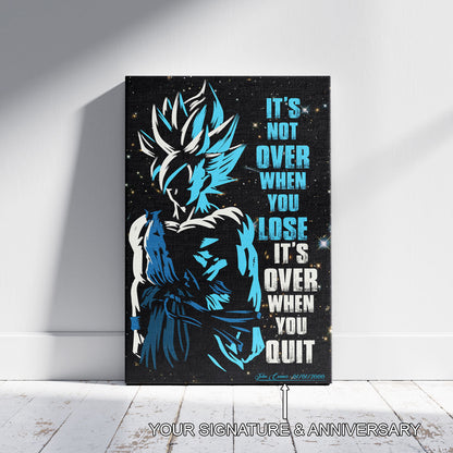Goku Dragon Ball Super Motivational Canvas Wall Art - Super Saiyan Blue -  It's Not Over When You Lose - Gamer Boy Room Decor Gift - DR048