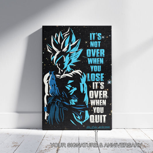 Goku Dragon Ball Super Motivational Canvas Wall Art - Super Saiyan Blue -  It's Not Over When You Lose - Gamer Boy Room Decor Gift - DR048